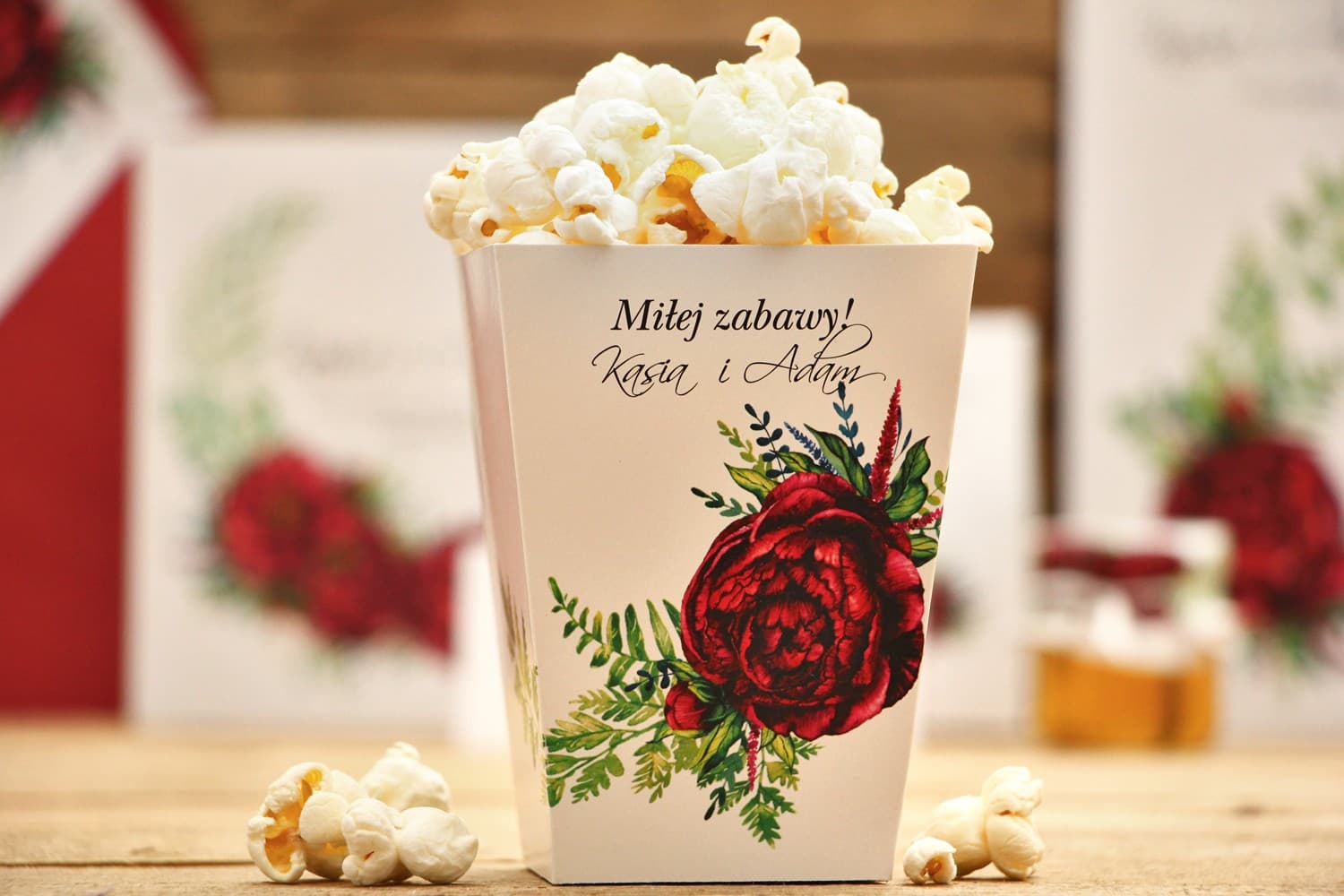 Burgundy Peonies Popcorn Boxes | Wedding Favours, Sweet Table | Kalia No. 7