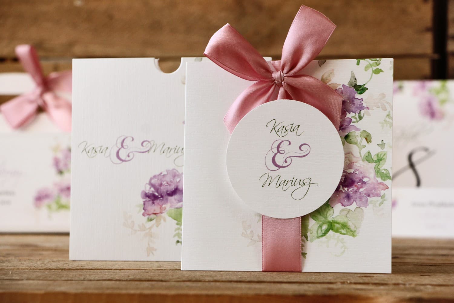 Painted Flowers No. 1 Wedding Invitation – Purple in Pouch - 3