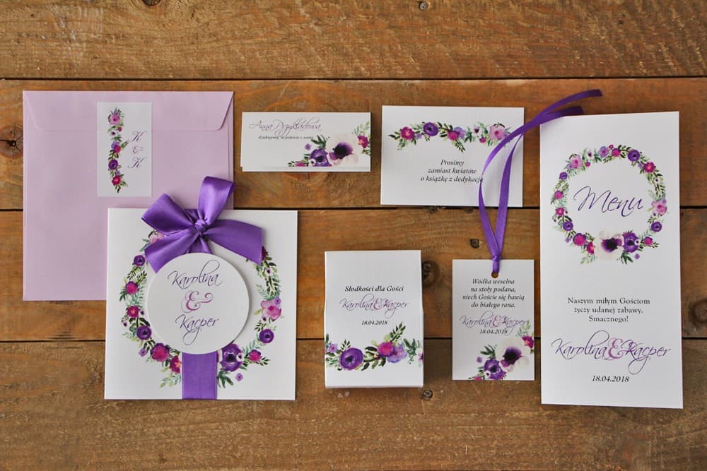 Muster-Set Hochzeitspapeterie Lila Blüten | Einladungskarten Muster Aquarell | Akwarele Nr. 11