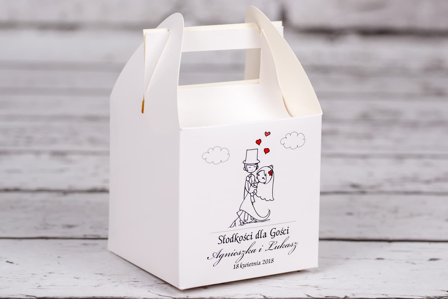 Pudełko na Ciasto Weselne z Rysunkiem Tańczącej Pary | Personalizowane Opakowania dla Gości | Bueno nr 4