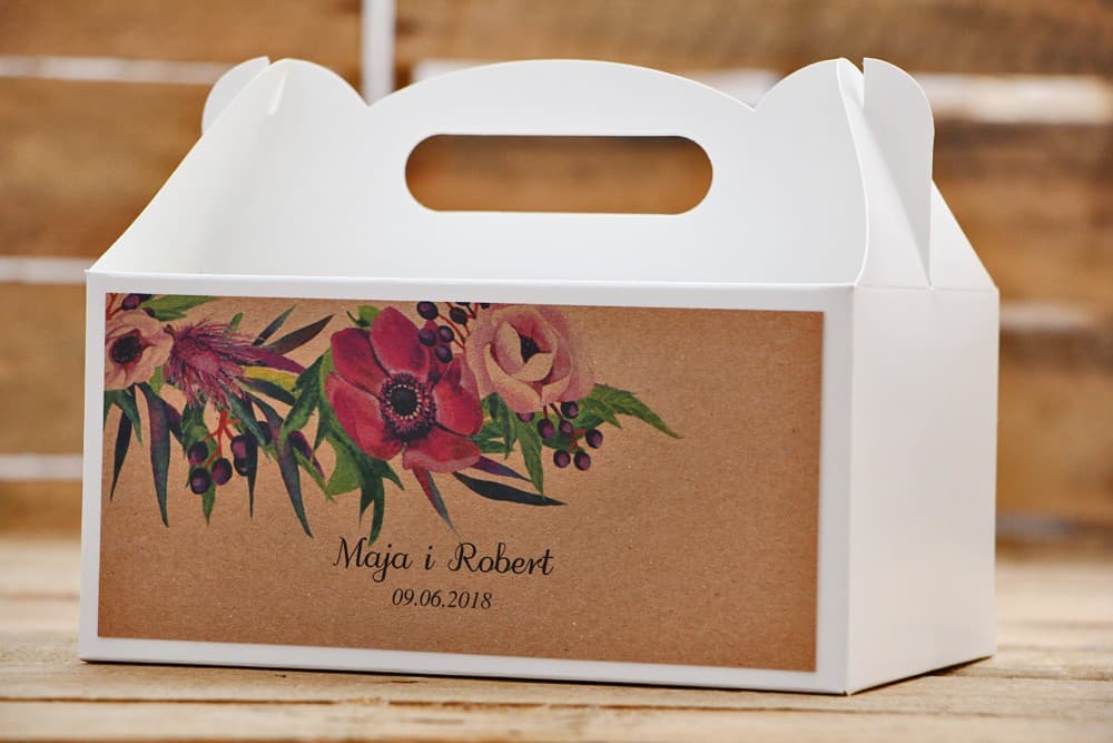 Personalizowane Pudełko na Ciasto z Fioletowym Leśnym Motywem i Uchwytem | Opakowania na Ciasto Weselne | Owoce Leśne nr 5