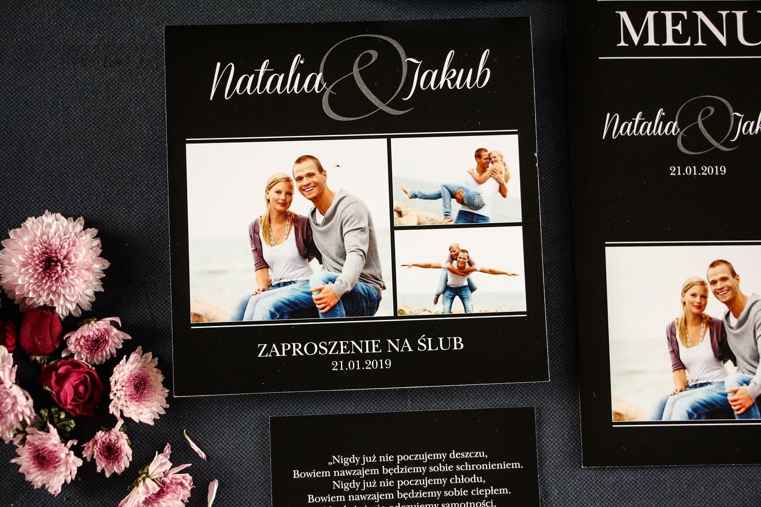 Moderne schwarze Hochzeitseinladungen mit eigenem Foto – Foto Nr. 1 - 2