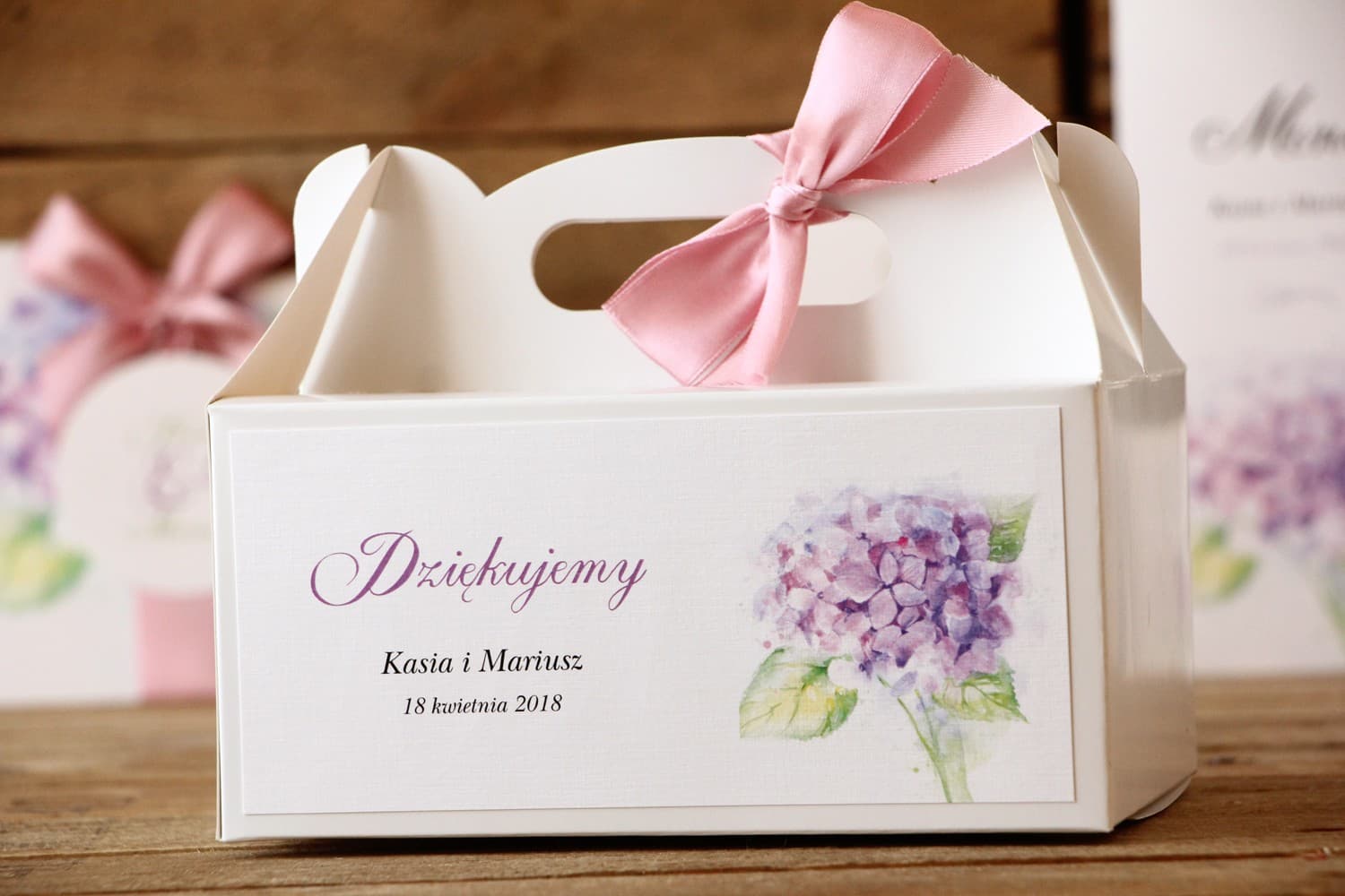 Rectangular Wedding Cake Box with Handle, Purple Flowers | Painted Flowers Design 3