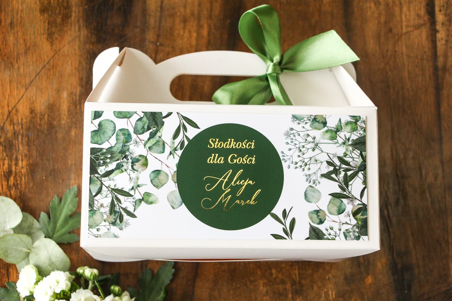 Eucalyptus Gilded Cake Box | Elegant Wedding Cake Packaging for Guests | Soreli No. 5