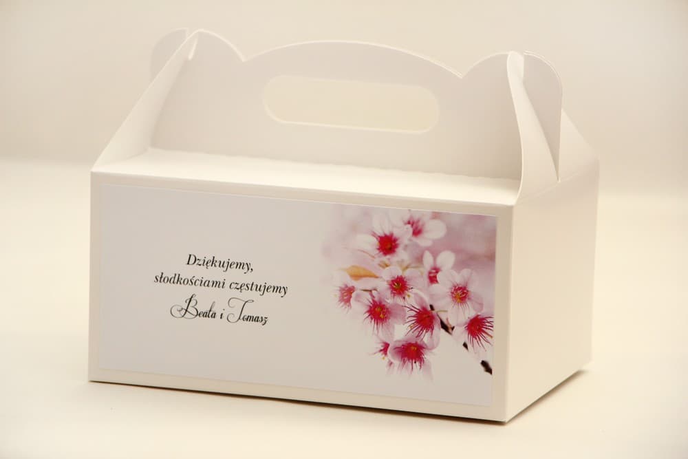Personalized Rectangular Wedding Cake Box with Handle, Cherry Blossom | Elegant No. 23