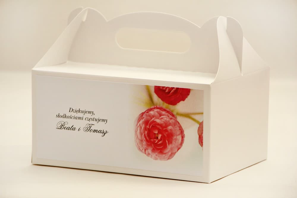 Pink Ranunculus Wedding Cake Box | Rectangular Guest Favour Packaging | Elegant Design 27