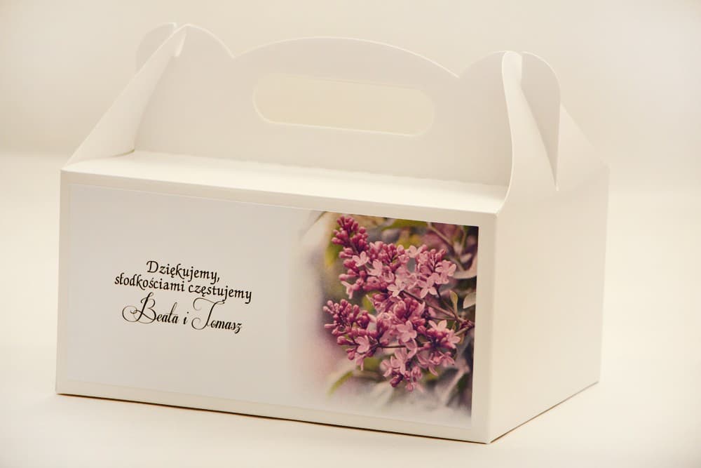 Personalised Lilac Wedding Cake Boxes | Guest Packaging with Handle | Elegant No. 11