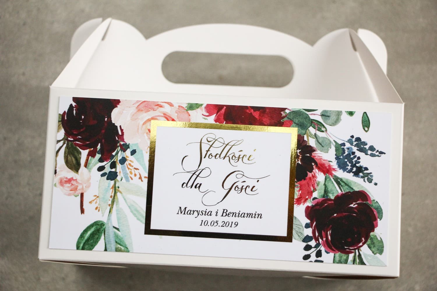 Elegant Cake Box with Handle, Floral Design | Wedding Favours | Flores Design 2