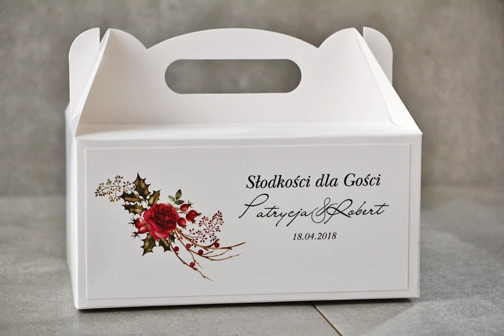 Wedding Cake Boxes with Handle, Winter Roses | Personalized Wedding Favours | Pistachio No. 14