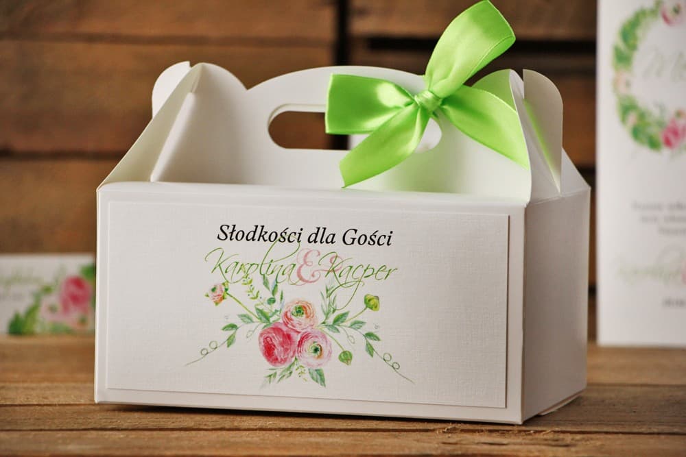 Rectangular Wedding Cake Box with Handle, Watercolor Flowers | Personalized Wedding Cake Packaging | Watercolors No. 22