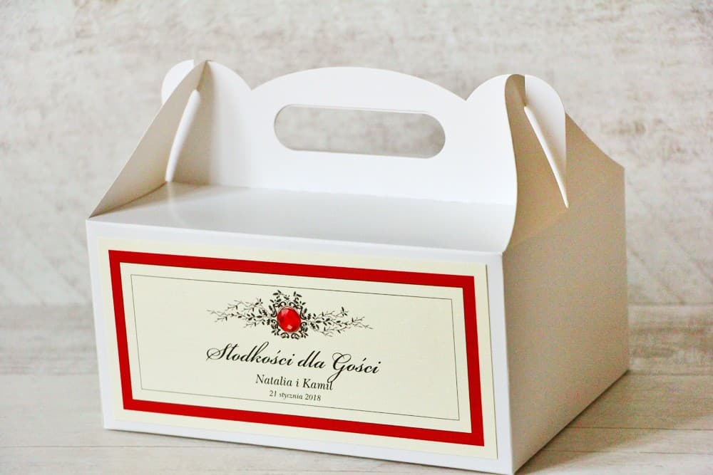 Elegant Rectangular Wedding Cake Box with Lace and Cubic Zirconia | Lace Collection No. 9