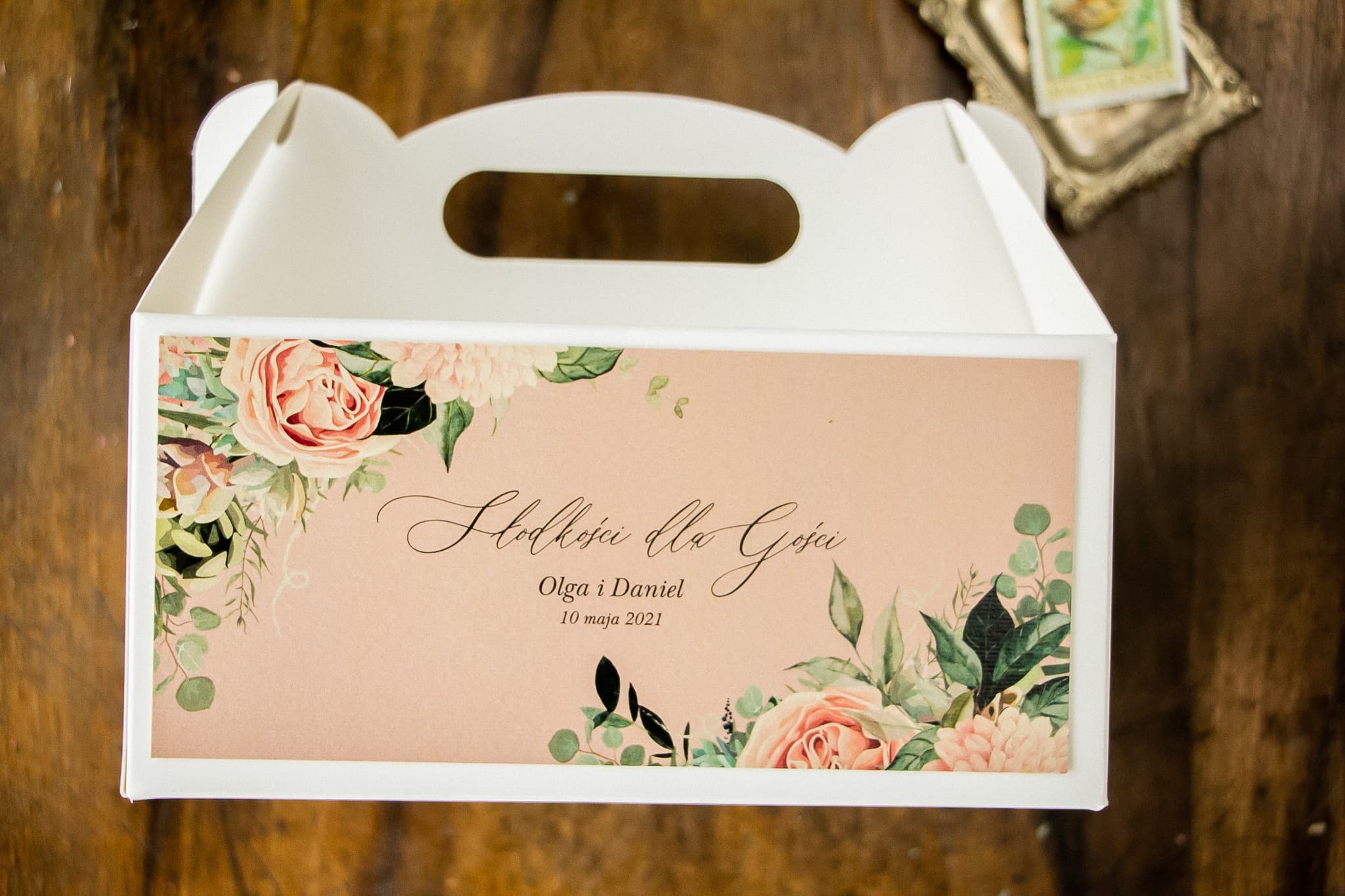 Pink Wedding Cake Box with Handle, Boho Peonies | Wedding Favours | Topaz No. 4