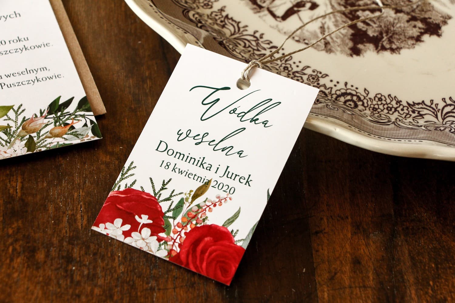 Elegant Red Rose Wedding Alcohol Tags | Bottle Labels & Tags | Delize No. 2