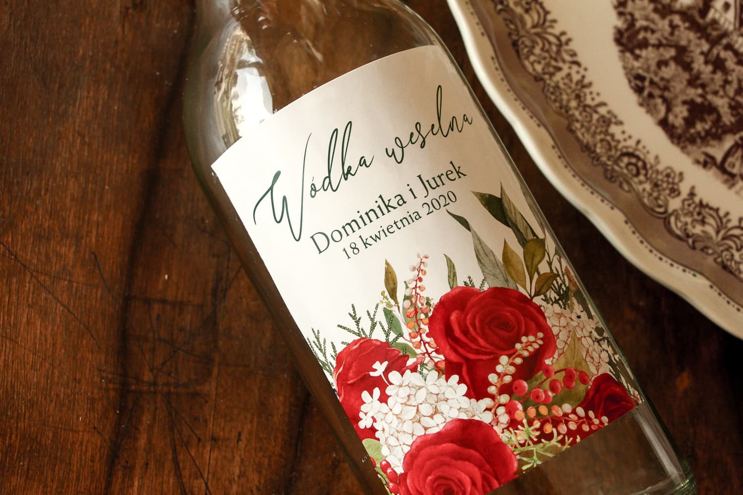 Red Rose Wedding Vodka Labels, Personalized Alcohol Stickers | Delize No. 2