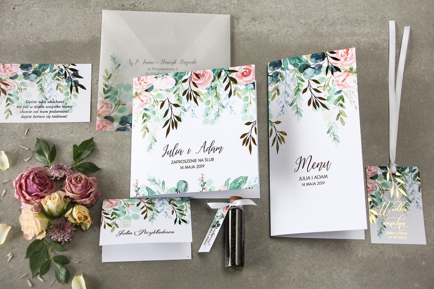 Rubin No. 2 Wedding Invitation Samples – Glamour Style with Pink Peony