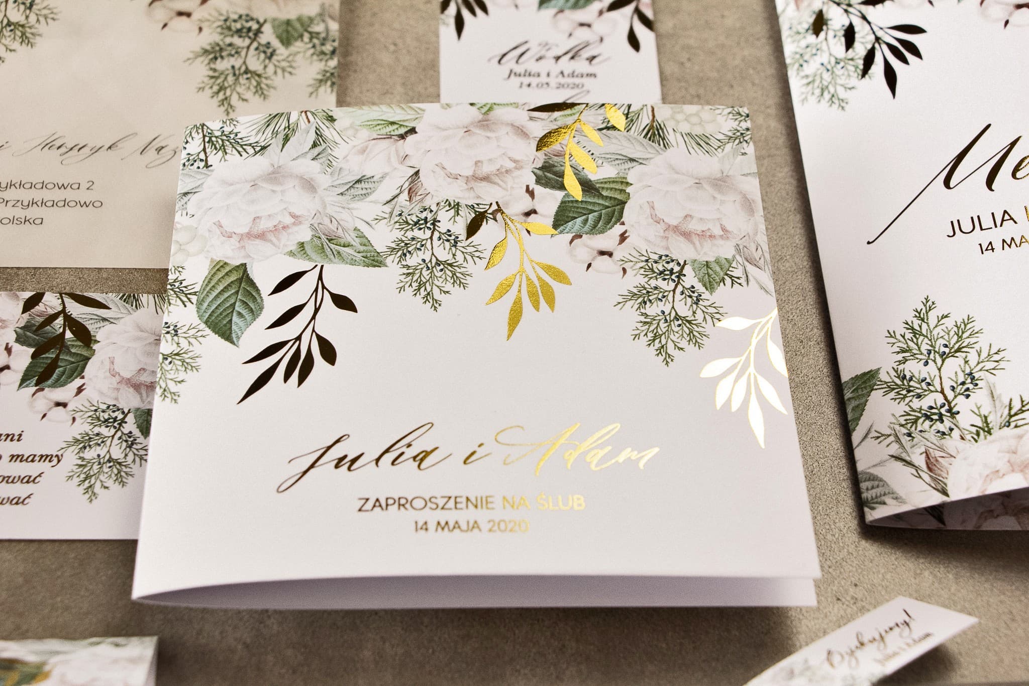 Rubin No. 6 Wedding Invitation Sample – Golden Twigs and Vellum Envelope