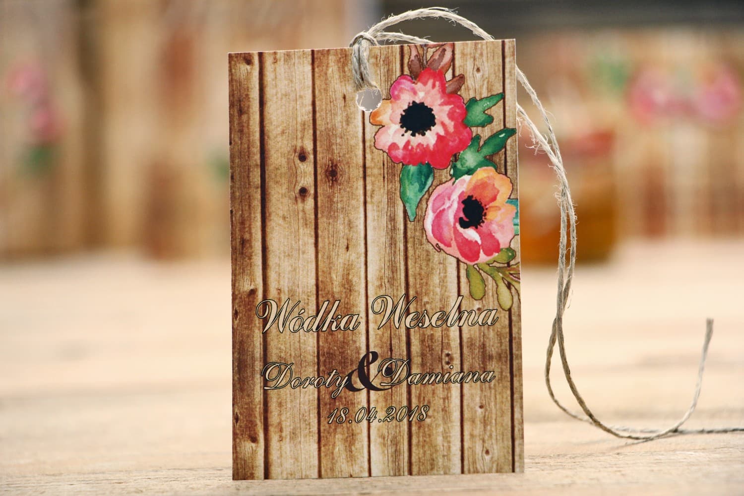 Rustic Wedding Alcohol Tags with Eustoma Flowers | Wedding Vodka & Wine Tags | Rustic No. 2