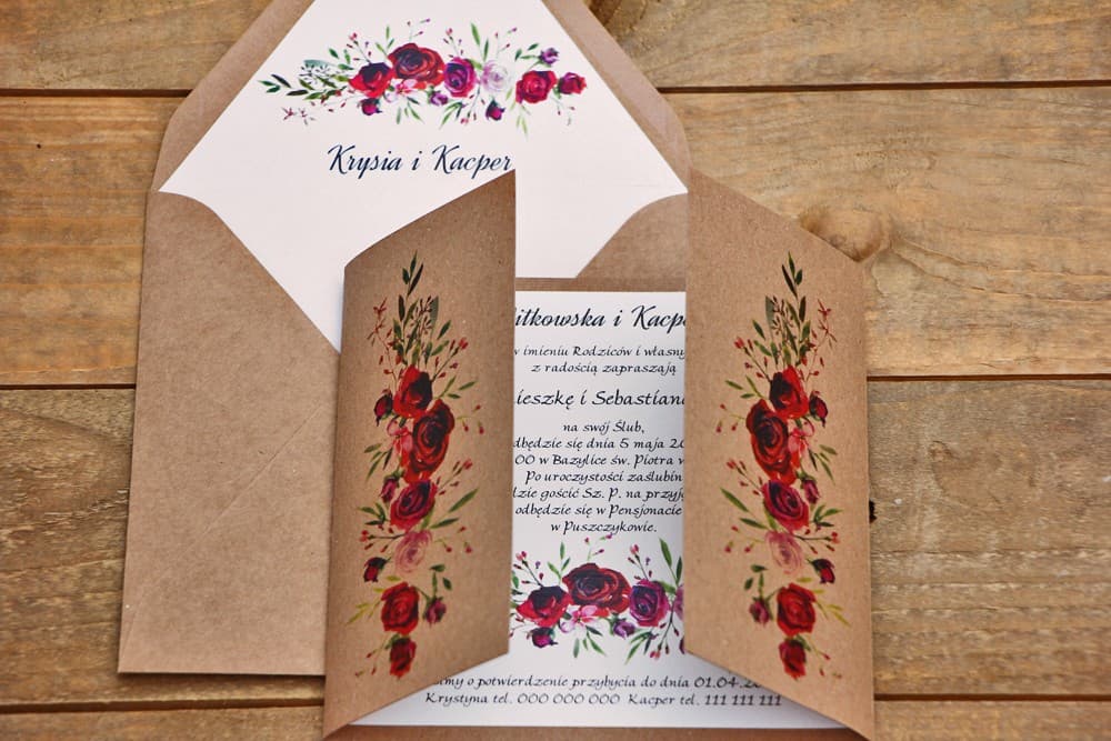 Eco-Friendly Wedding Invitations with Burgundy Rose – Owoce Leśne No. 3