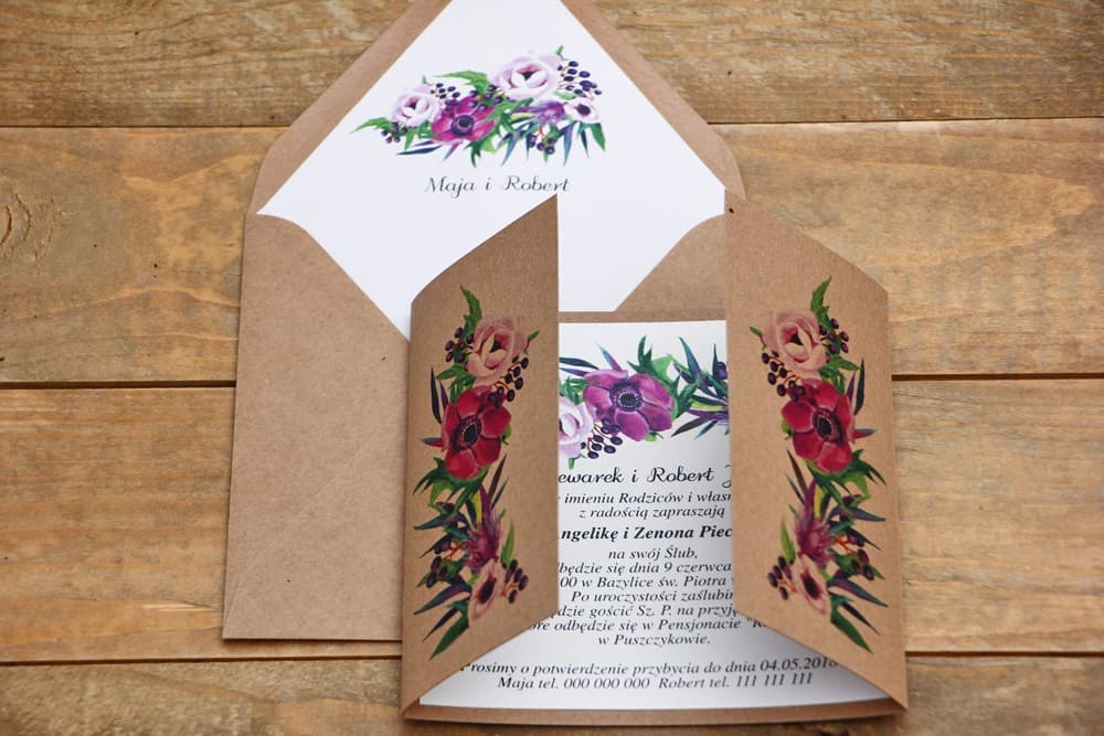 Rustic Eco Wedding Invitations with Purple Anemones – Wild Berries No. 5 - 3