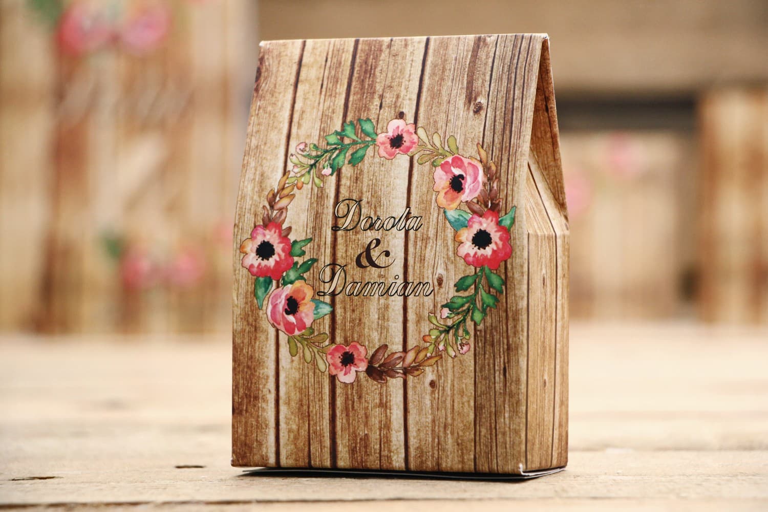 Rustic Favour Box with Lisianthus, Sweet Treats | Wedding Favours | Rustic No. 2