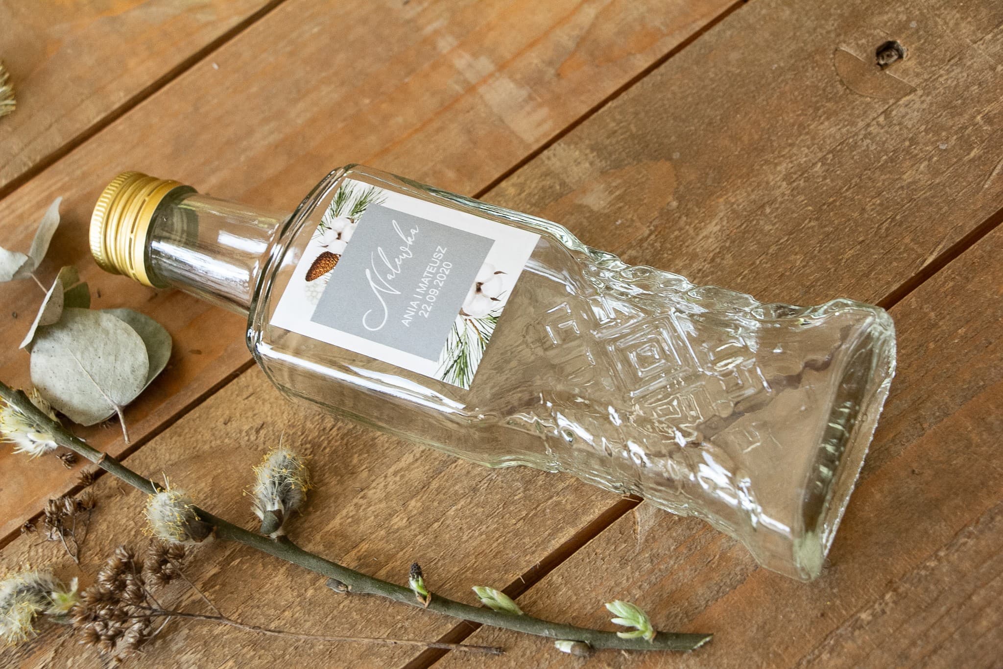 Rustic Mini Liqueur Bottles Wedding Favours Winter Twig Korani No. 8