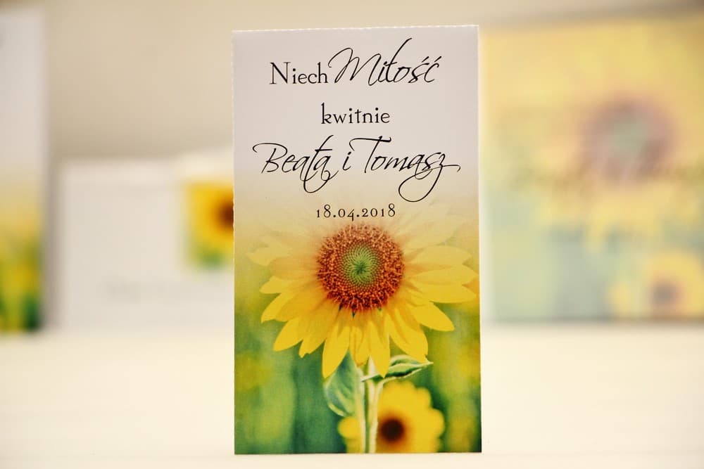 Vergissmeinnicht-Samen für Gäste mit Sonnenblumen-Motiv | Originelle Gastgeschenke, Personalisiert | Elegant Nr. 8