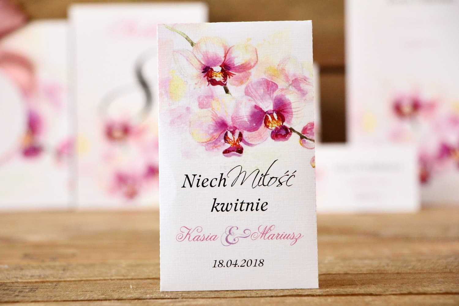 Vergissmeinnicht-Samen Gastgeschenke Hochzeit, Kommunion mit Orchidee | Malowane Kwiaty Nr. 2