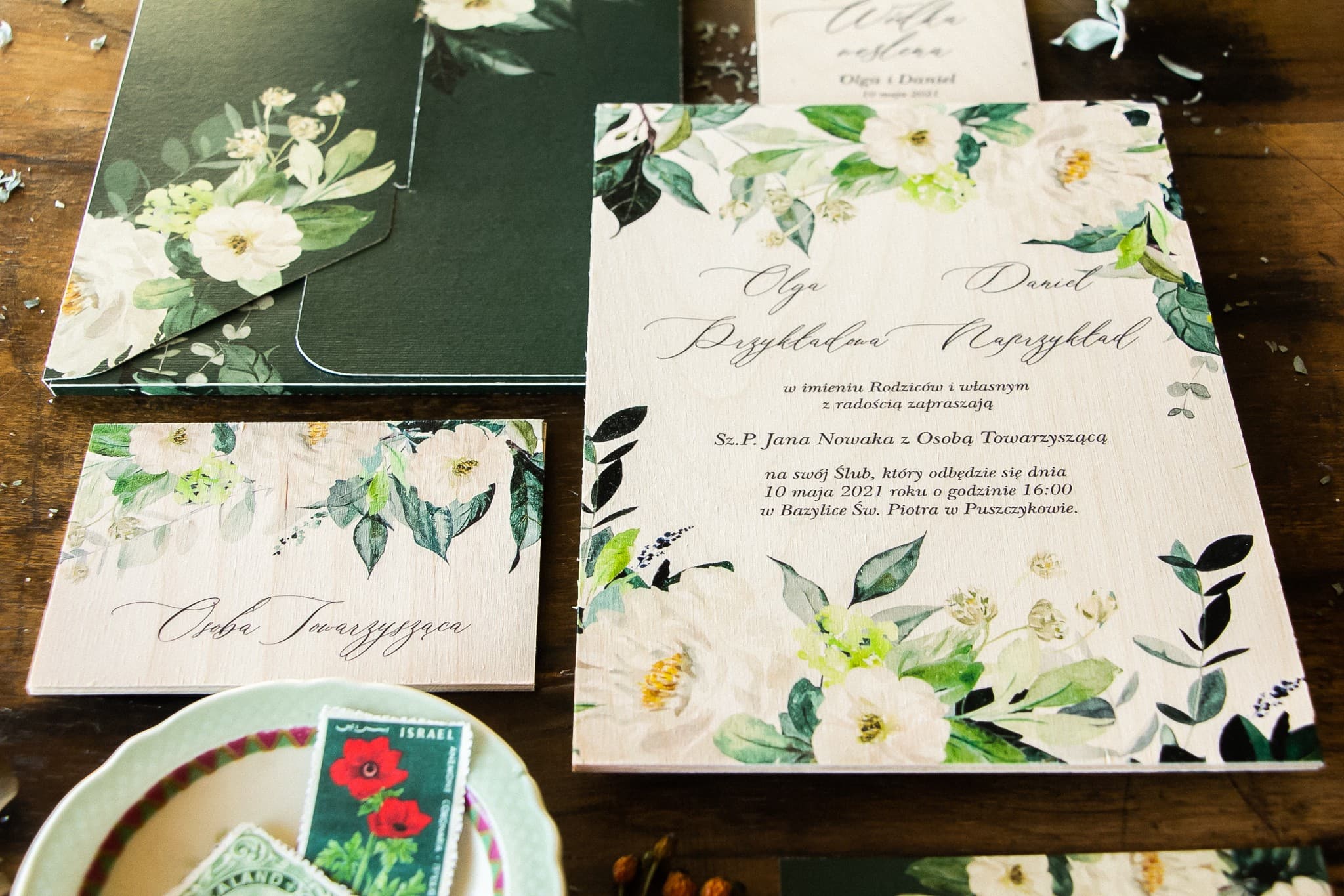 Sample Glass Wedding Invitation with Sage Green Sleeve - Topaz No. 2