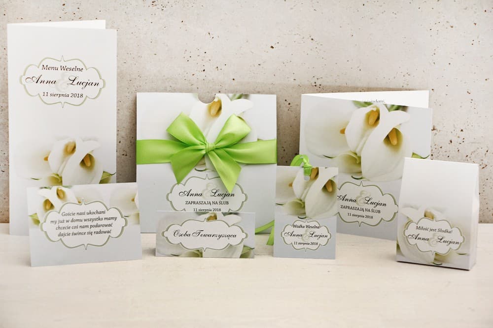 Calla Lily Wedding Stationery Samples, Set with Place Card and Menu | Wedding Invitation Samples | Felicja No. 5