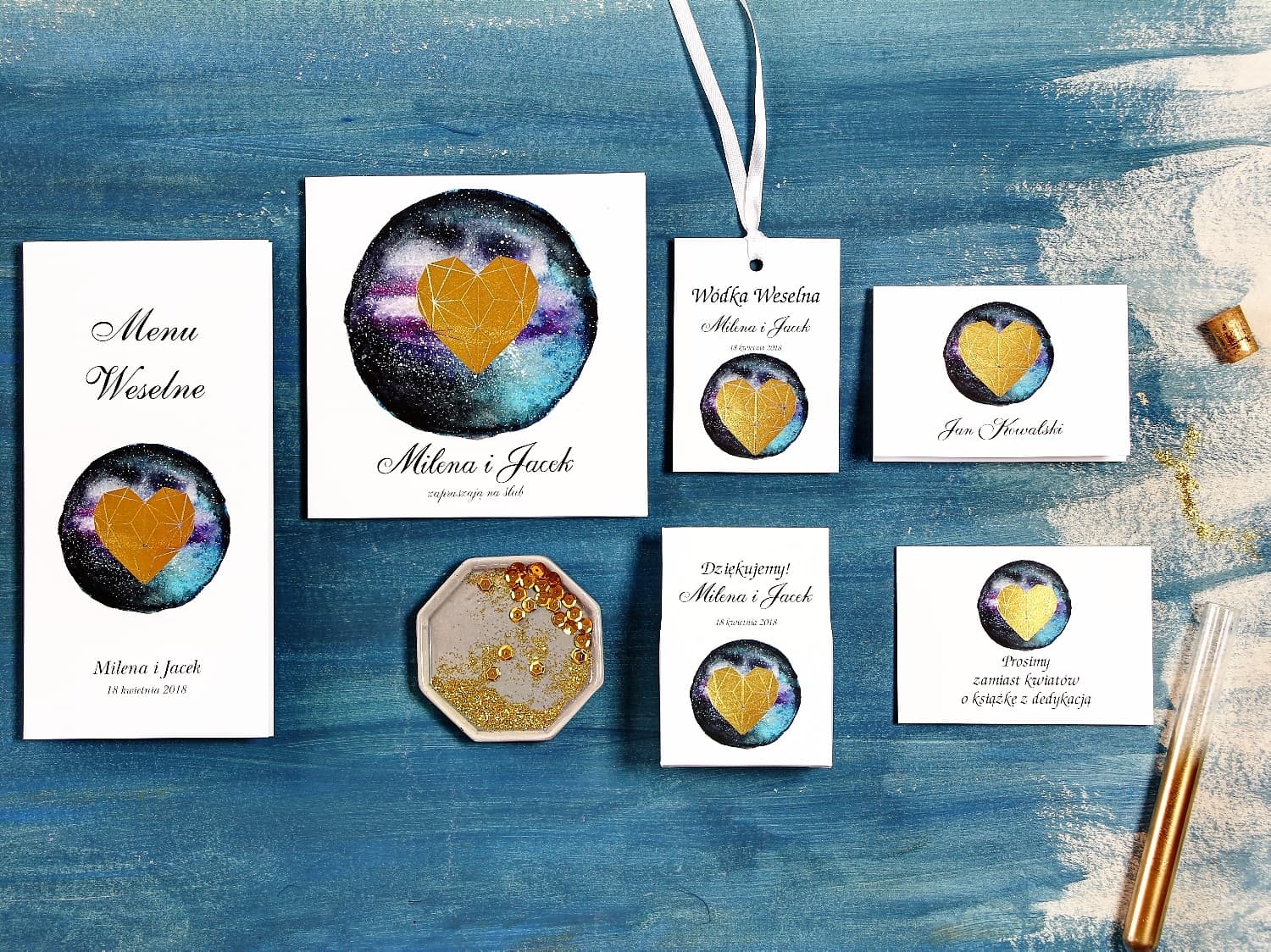 Navy Blue Gilded Wedding Invitation Samples | Stationery Set | Moonlit Night No. 3