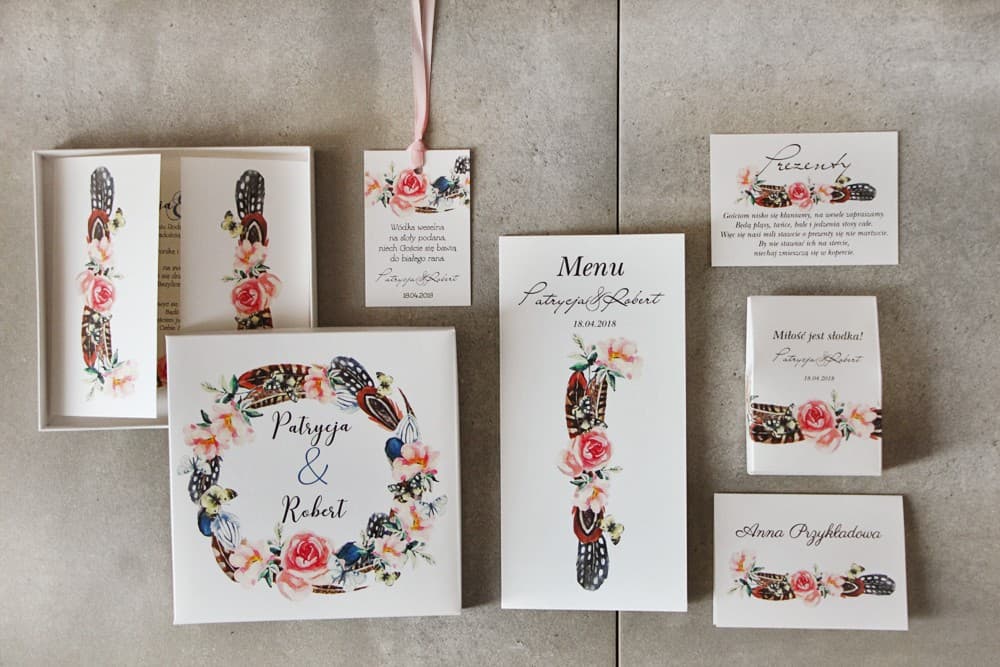 Boho Wedding Stationery Sample Pack - Wreath, Feathers & Butterflies | Wedding Invitation Samples | Pistacjowe Design 16