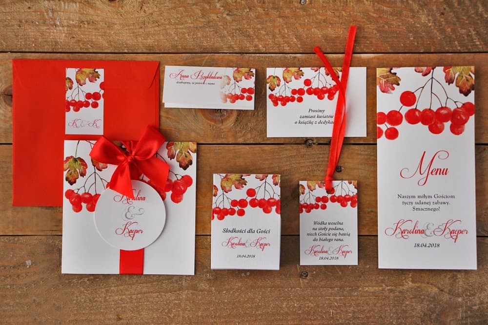 Autumn Rowan Berry Wedding Invitation Samples | Full Stationery Set | Akwarele Collection No. 12