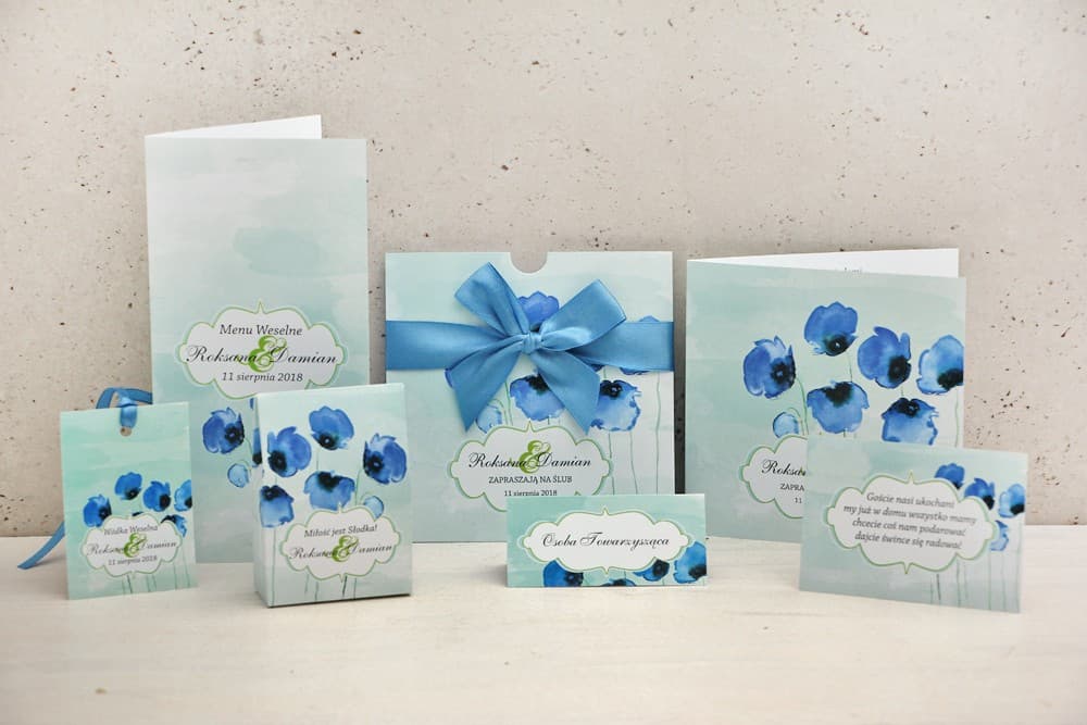 Wedding Invitation Sample Set, Cornflower Poppy Watercolor Stationery | Sample Wedding Invitations and Accessories | Felicja No. 18