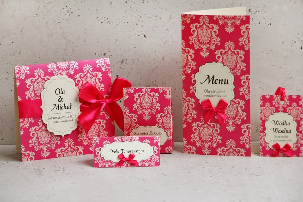 Wedding Stationery Sample Pack with Voucher, Amaranth Pearlescent Paper | Wedding Invitation Samples | Ornament Design 5