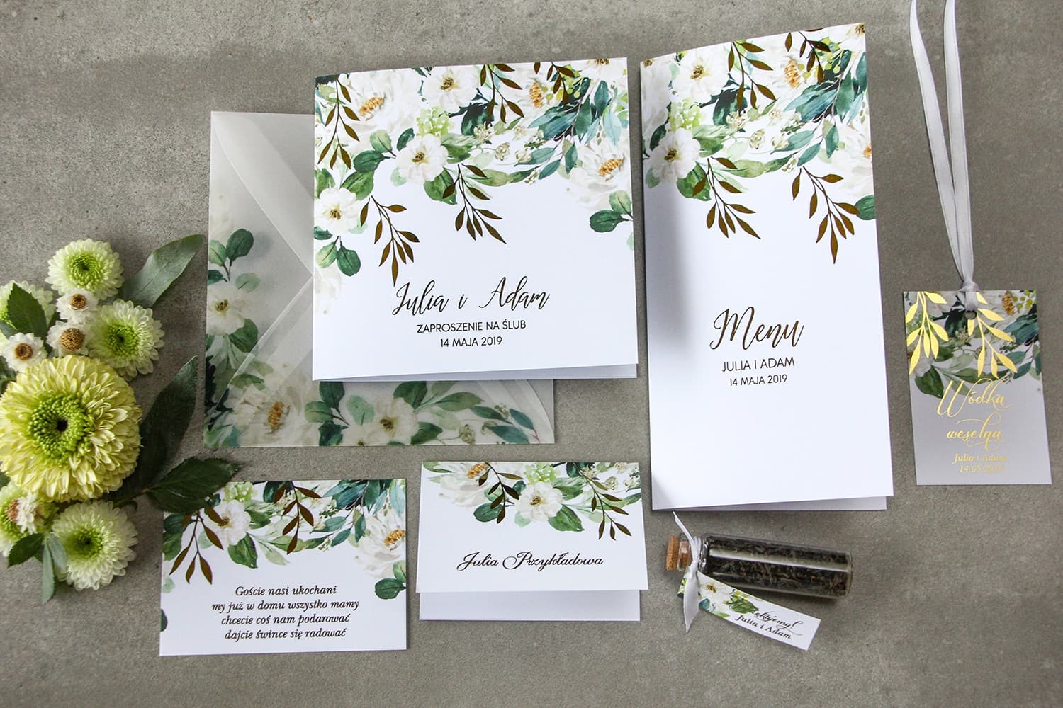 Rubin No. 1 Wedding Invitation Samples – Gold Foil Floral Design