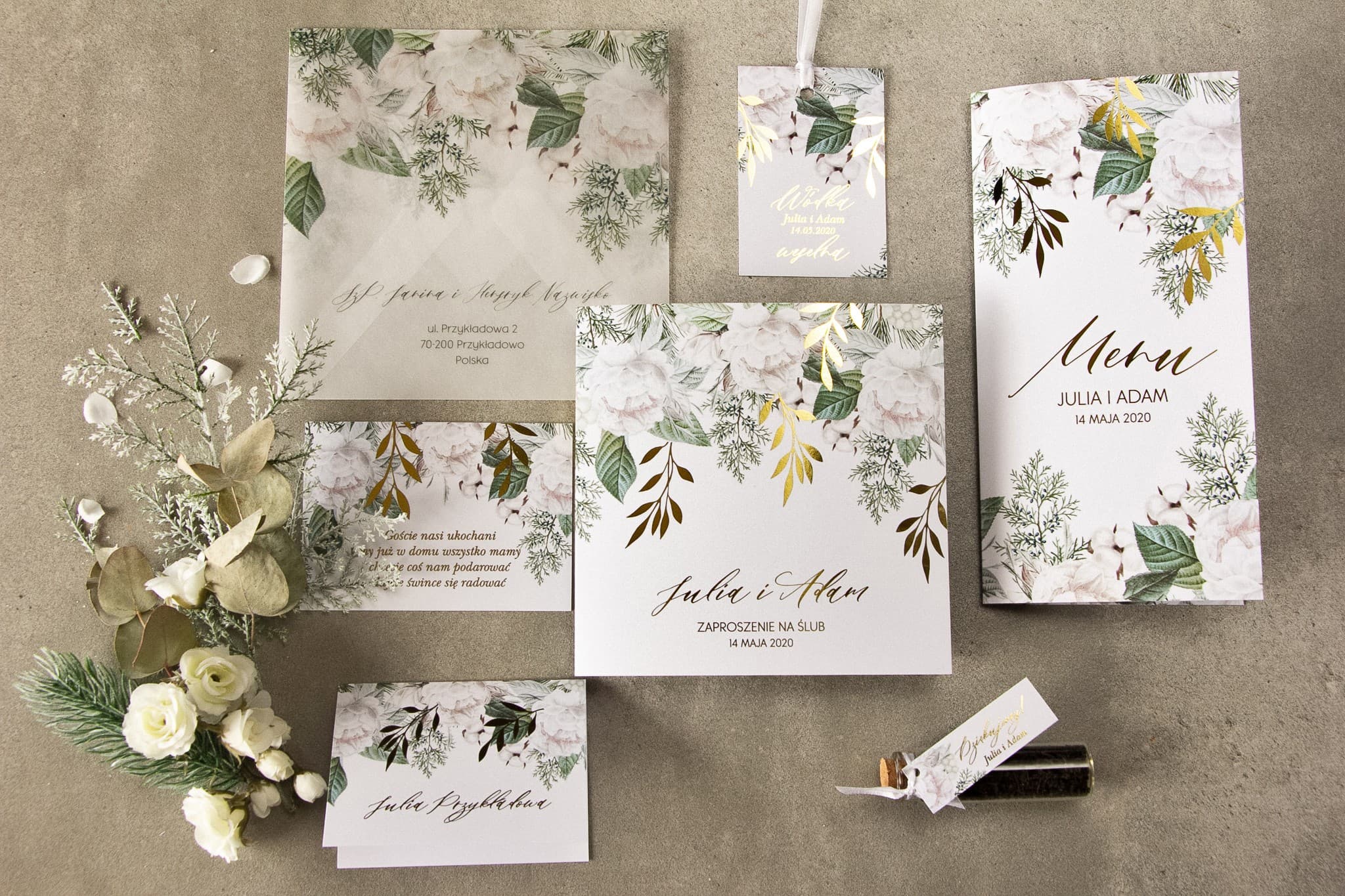 Rubin No. 6 Invitation Sample Set – Foiled Cards with Botanical Motif