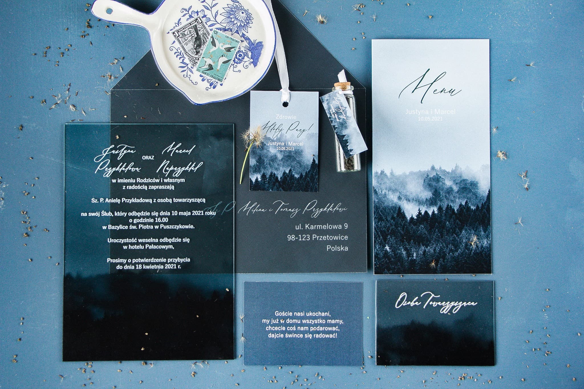 Glass Invitation Samples | Set with Place Card, Menu and Voucher | Soft No. 3