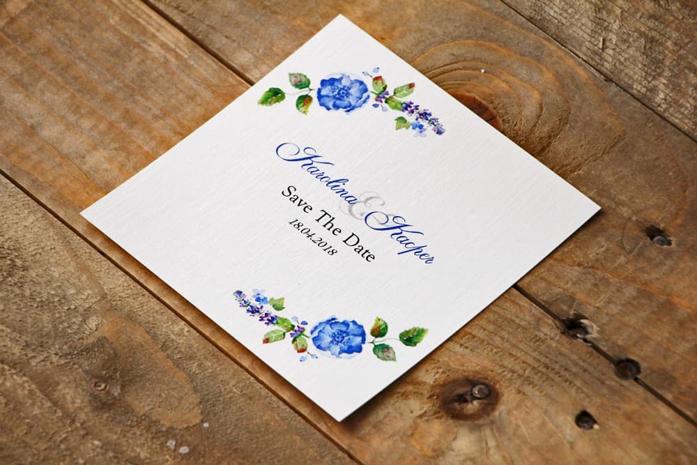 Save The Date Acquerello con Fiordalisi | Annuncio Data di Nozze Quadrato, Fiori Blu | Acquerelli n. 5