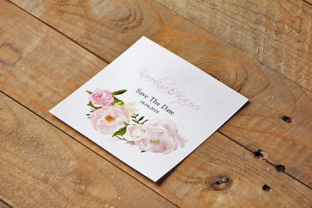 Aquarell Save The Date mit Pfingstrosen, Puderrosa | Hochzeitskarte, Reservieren Sie das Datum | Akwarele Nr. 8