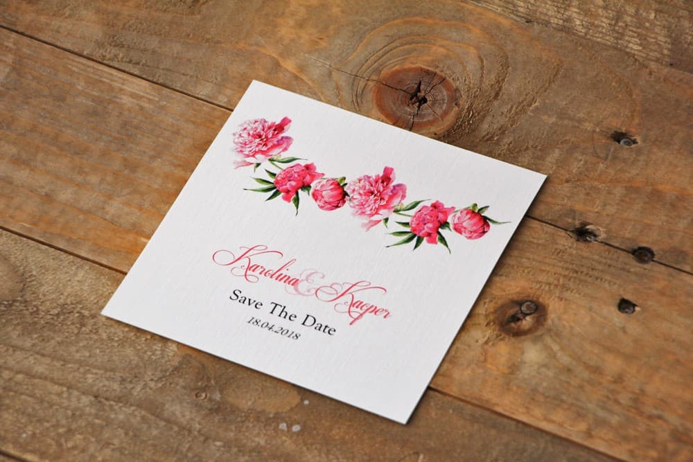 Save The Date Aquarell Pfingstrosen, Amaranth | Karte zur Hochzeitsankündigung | Kollektion Aquarell-Nr. 6