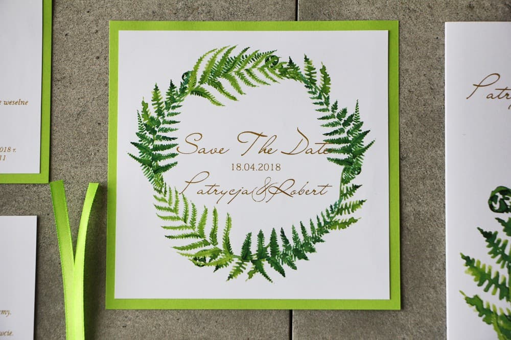 Elegant Save the Date with Fern and Gold Foiling, Greenery Style | Wedding Announcement Cards | Cykade No. 11