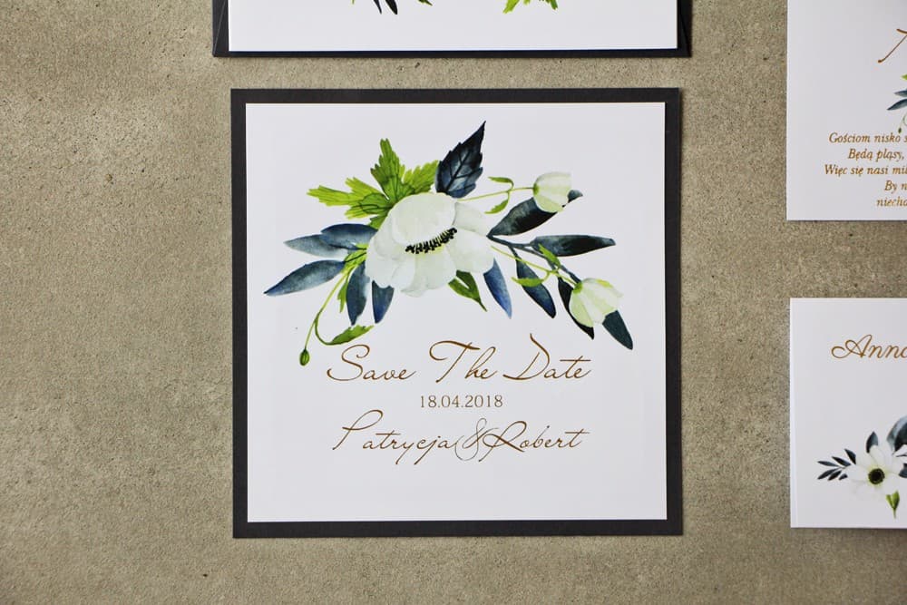 Elegant Gilded Wedding Save the Date Cards with Anemones | Navy Blue Save the Date | Cykade No. 3
