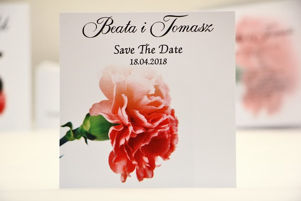 Elegante Save The Date con Clavel Rosa, Invitaciones de Boda Cuadradas | Tarjetas Reserva la Fecha | Elegant n.º 10