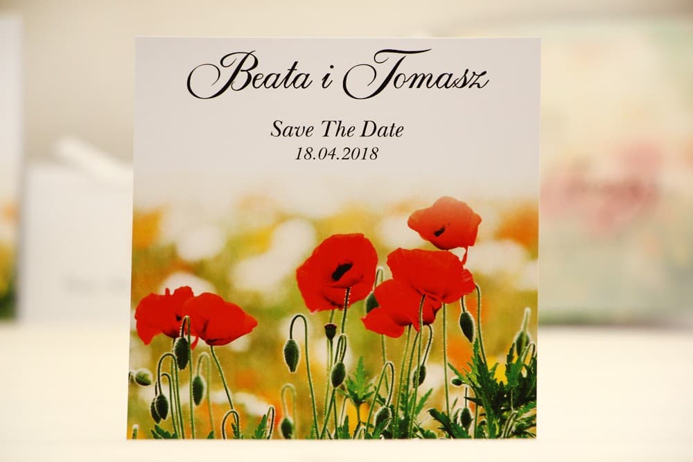 Red Poppy Save The Date, Summer Wildflowers | Personalized Wedding Announcement | Elegant No. 21