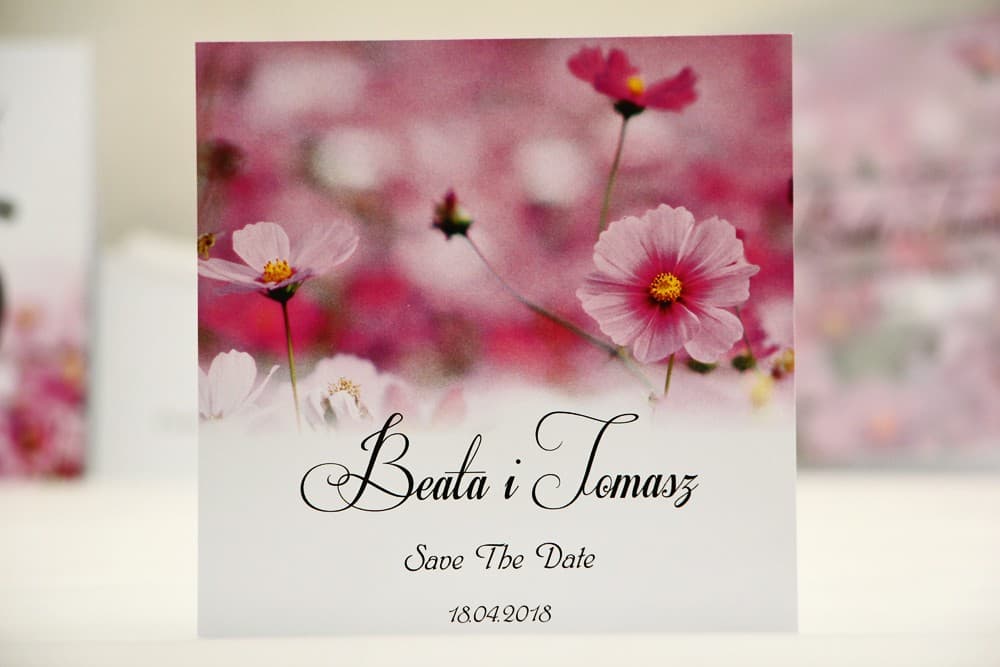 Biglietto Save The Date per invito nuziale - Elegante n. 5 - Fiori viola di campo