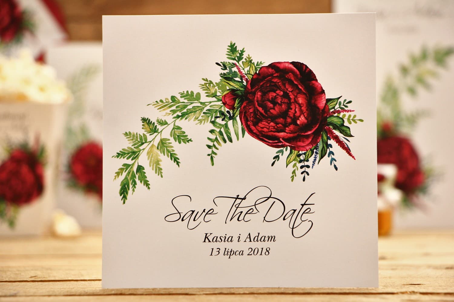 Eleganckie Zawiadomienie o Ślubie | Bordowe Kwiaty Save The Date | Kalia nr 7