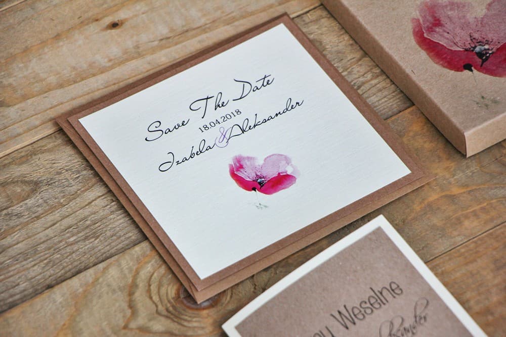 Aviso de Boda Amapolas Rosas | Elegante Save The Date Floral en papel Eco | Margaret n.º 5