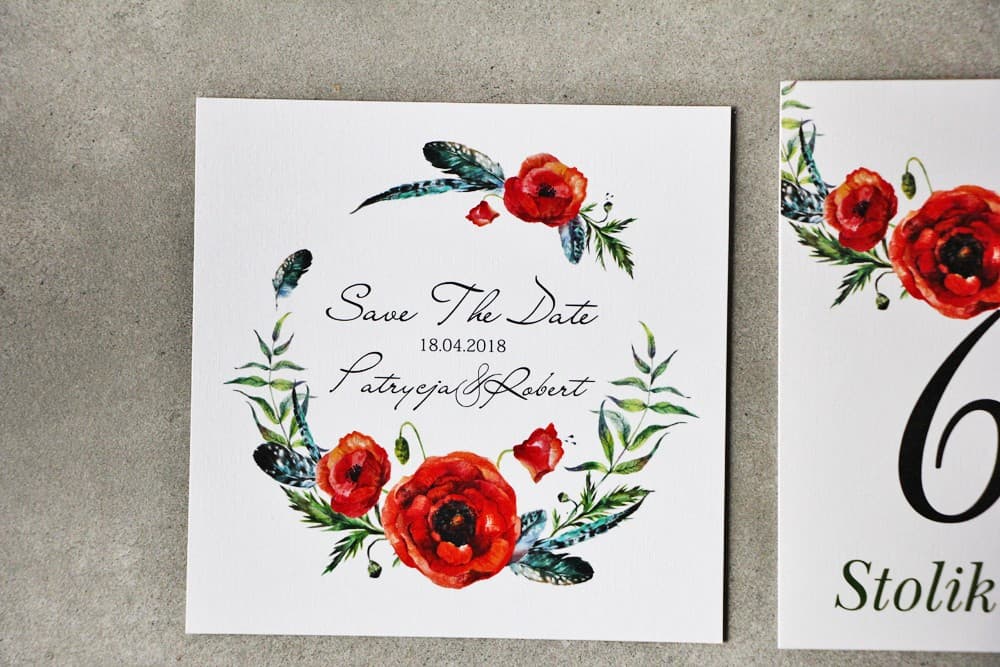 Elegant Save the Date Card with Red Poppies | Floral Wedding Stationery | Pistachio No. 19