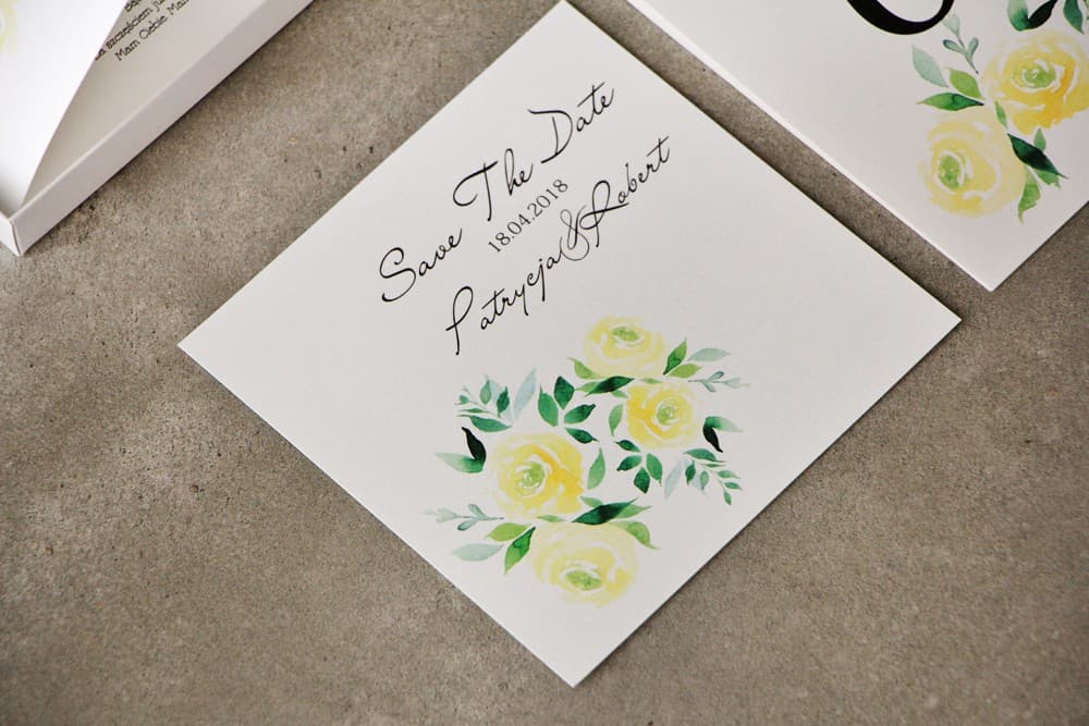 Watercolor Wedding Invitation Cards with Yellow Roses, Elegant | Save The Date | Pistachio No. 9