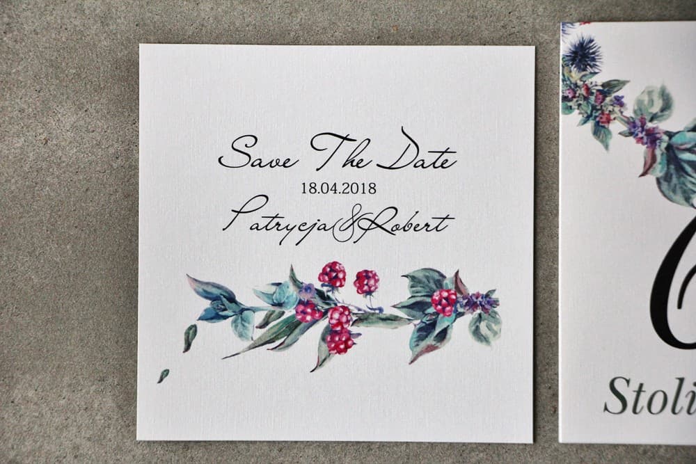 Forest Wedding Save the Date Cards with Blackberry and Thistle, Rustic Style | Pistacjowe Design 17